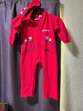 Clifford Big Red Dog Vintage RARE Romper Jumpsuit Onesie Hooded Red Scholastic